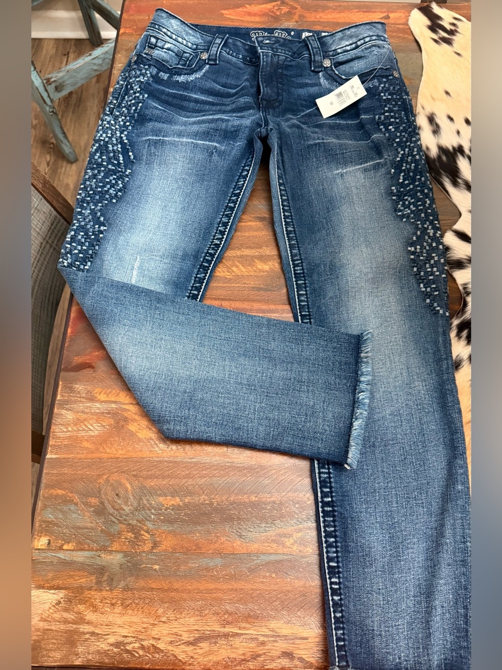 Miss Me Women's Crop Dark Blue Embroidered Skinny Jeans